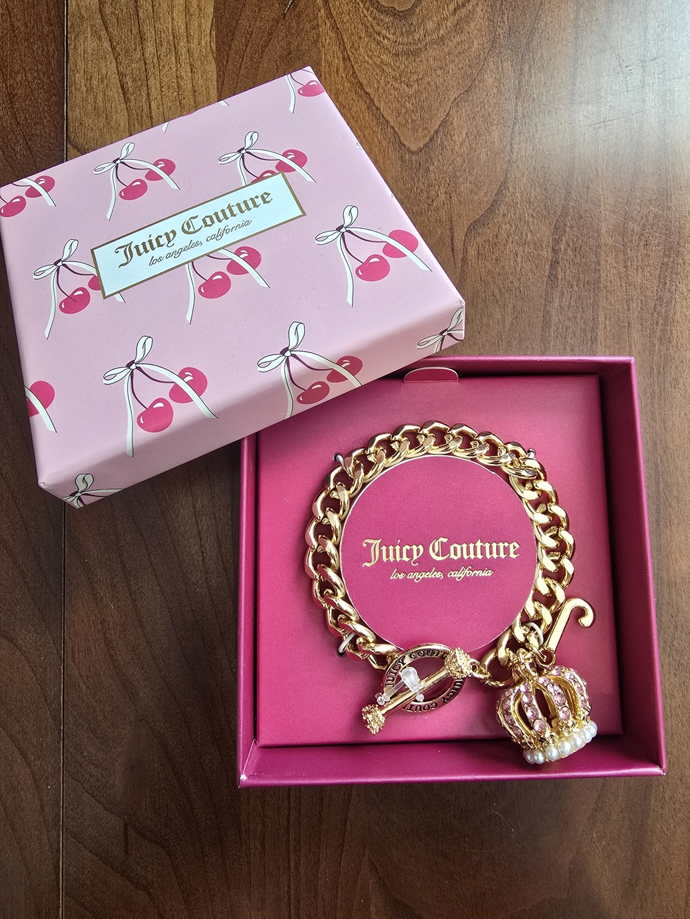 🔥 Juicy Couture Gold Tone Charm Bracelet with Crown Charm & Toggle Closure